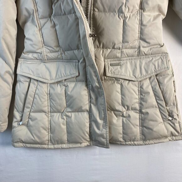 Woolrich Blizzard Parka Down Winter Jacket Hooded Puffer Women Beige Size‎ L - Picture 5 of 14